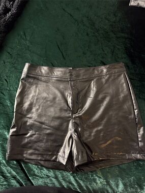 Women's Black Faux Leather High-Waist Shorts